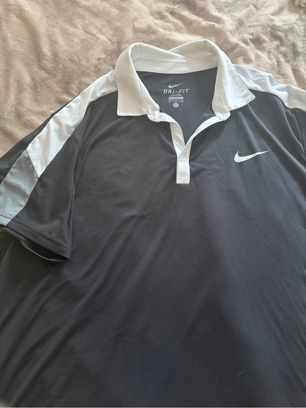 Nike Black Polo with White Contrast Collar and Swoosh